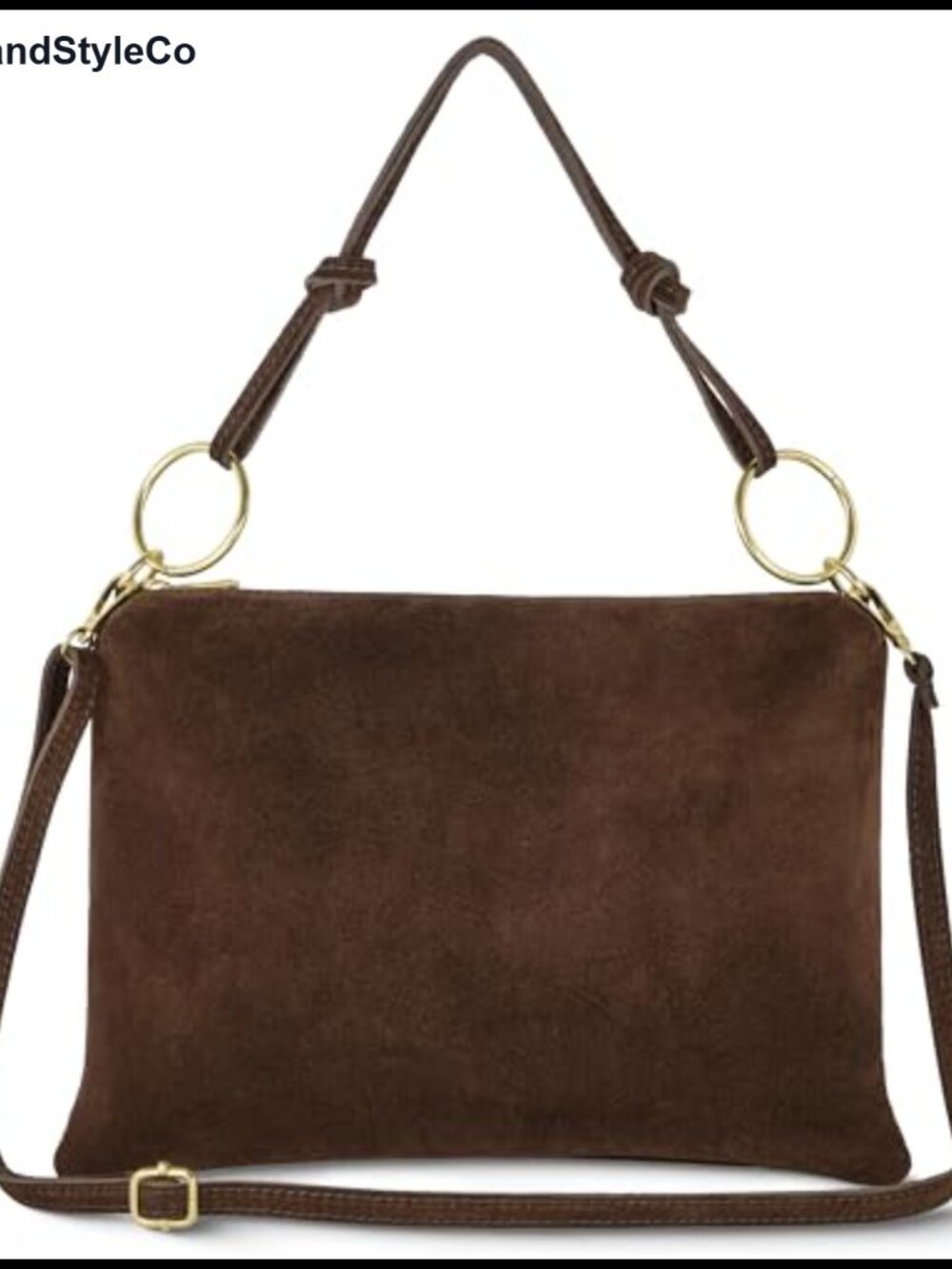 Genuine Suede Rectangular Shoulder Bag with Zipper, Top Handle & Crossbody Strap